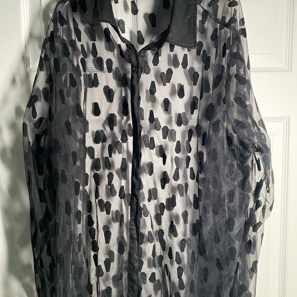 Hot Topic Sheer Black Coffin Button Down Blouse